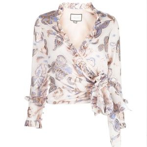 Alexis Marceau Wrap Ruffle Metallic Threaded Top